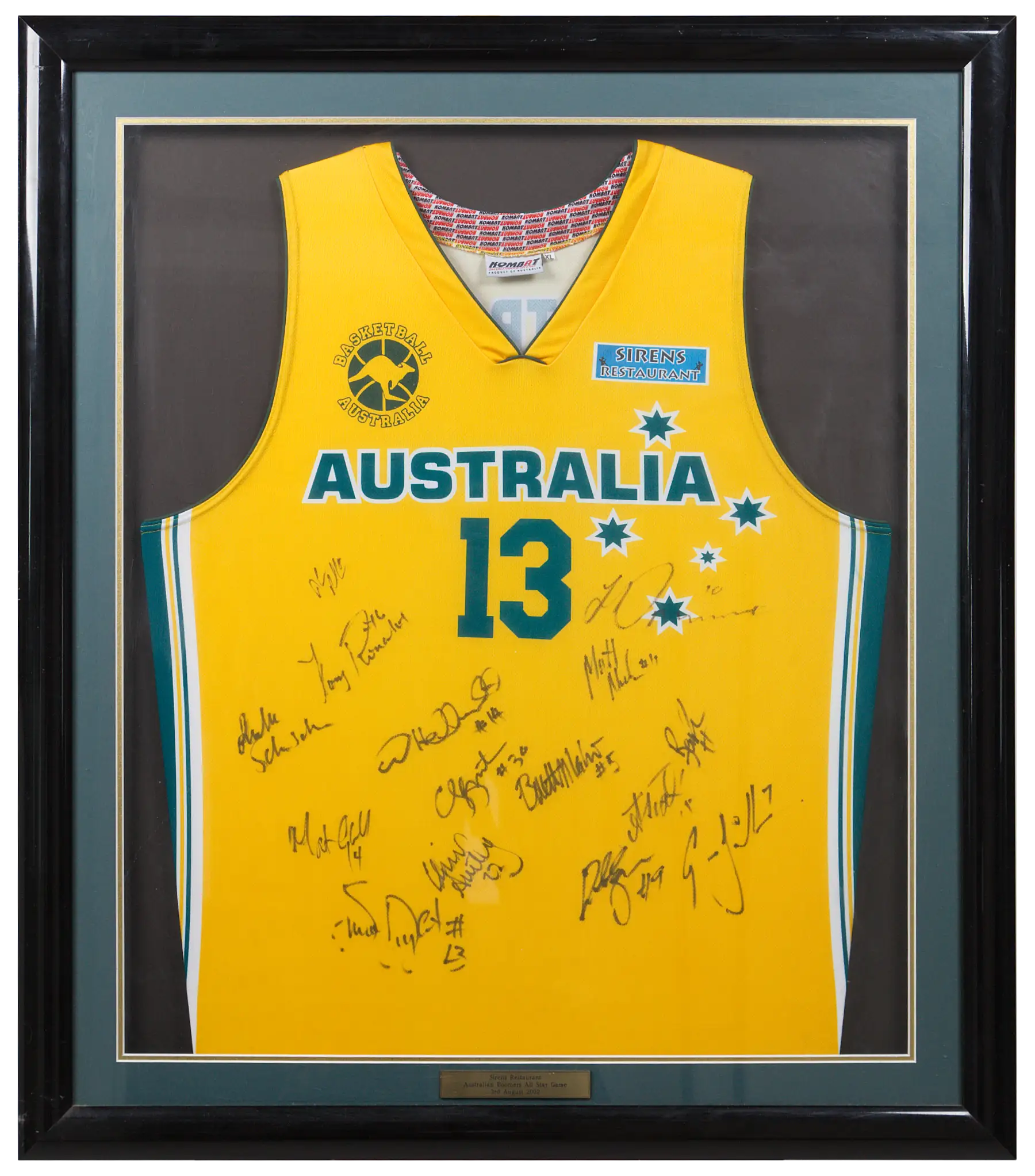 Signed Australian Boomers basketball jersey, framed