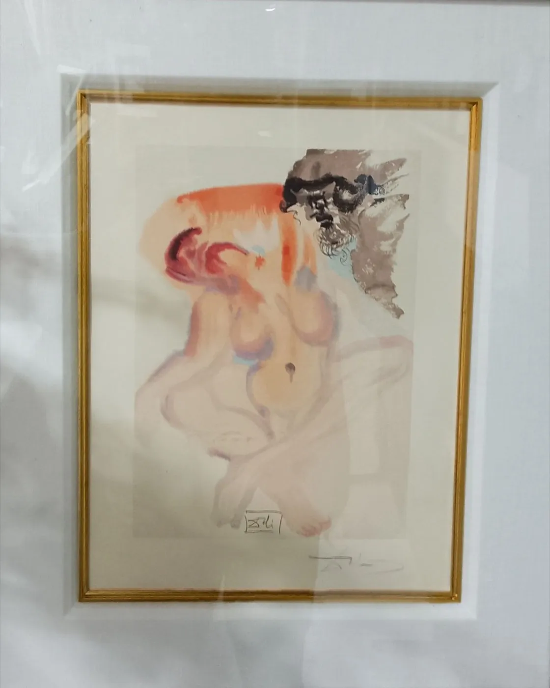 Framed Salvador Dali Divine Comedy woodcut with block stamp and pencil signature